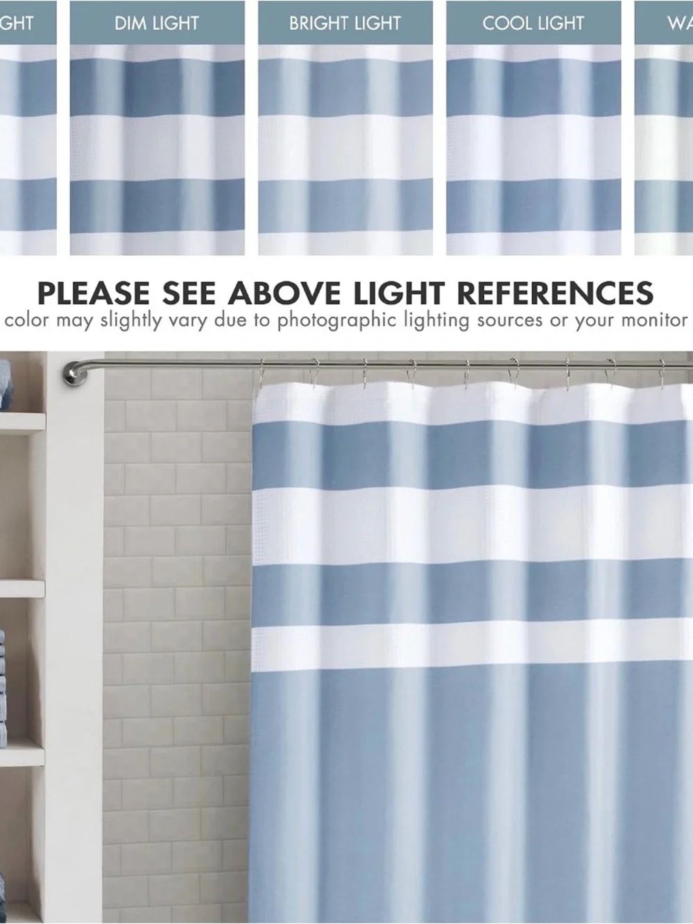 Madison Park Waffle Striped Blue and White Shower Curtain - Home Bath